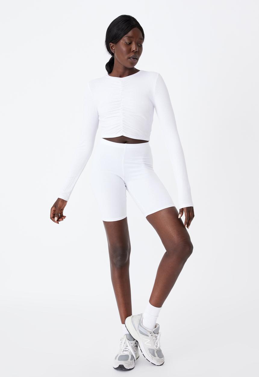 Factorie - Long sleeve cinch front top - white