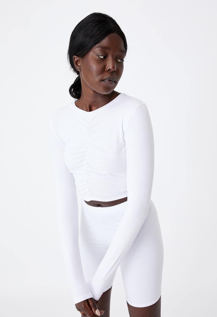 Factorie - Long sleeve cinch front top - white