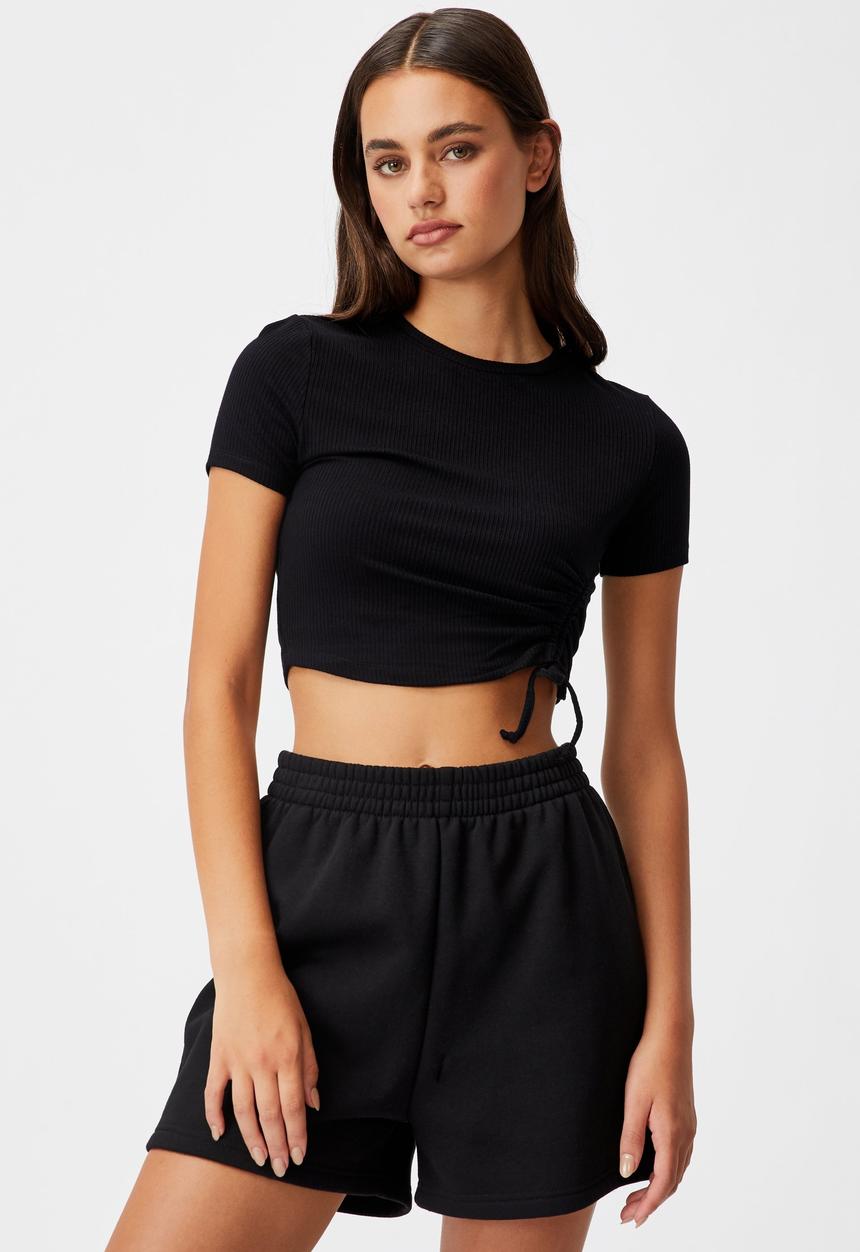 Factorie - Ruched short sleeve top - black