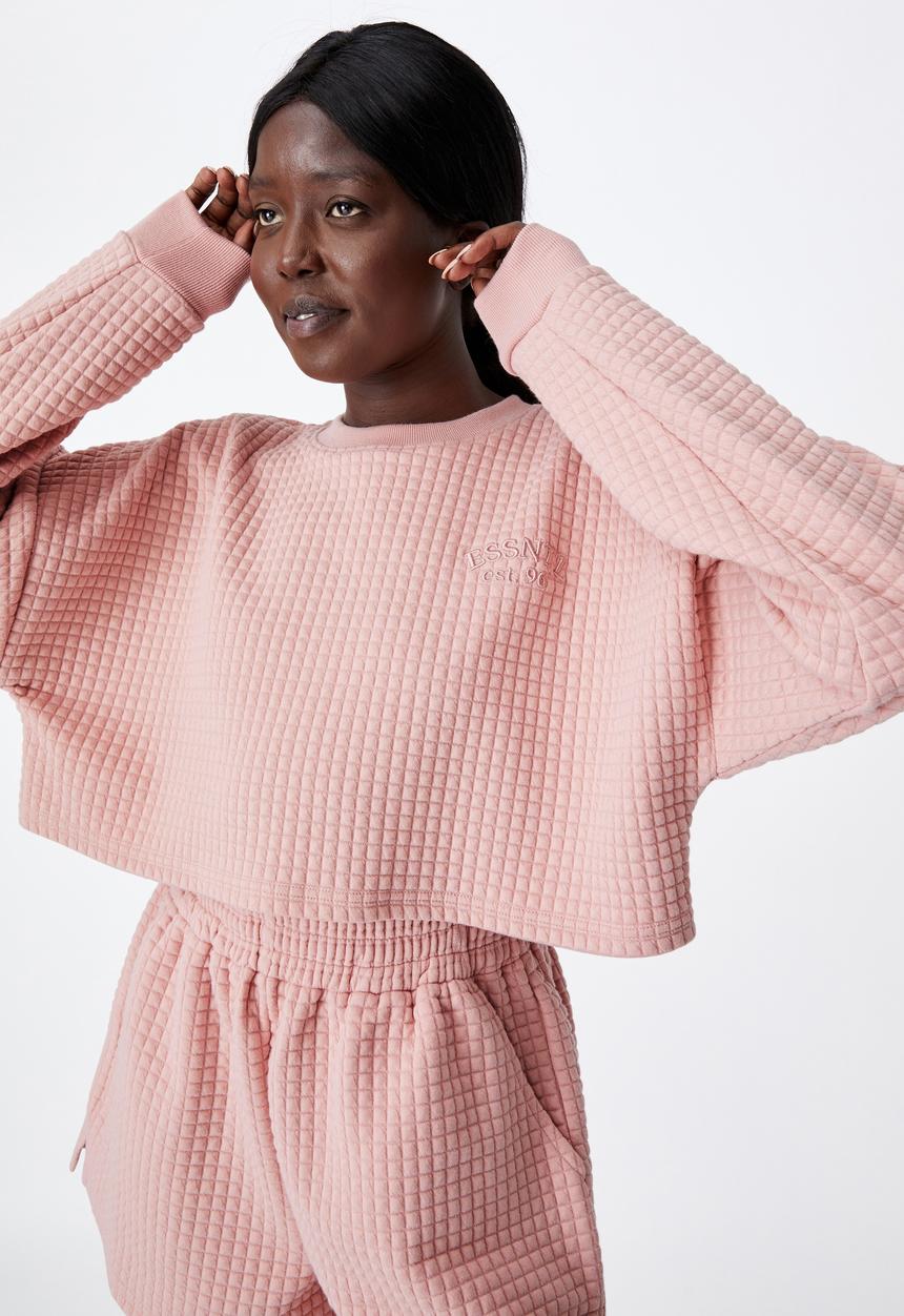 Factorie - Waffle cropped crew - pink 
