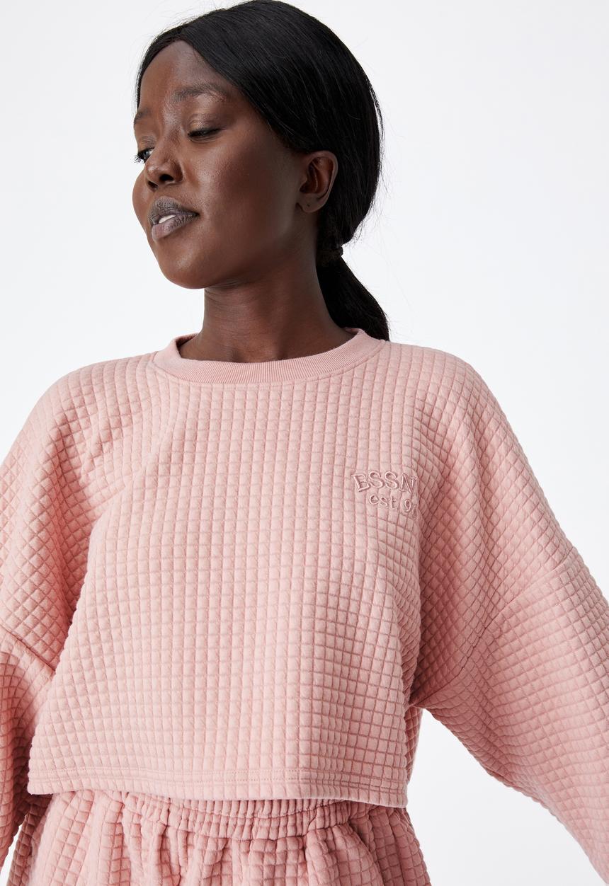 Factorie - Waffle cropped crew - pink 