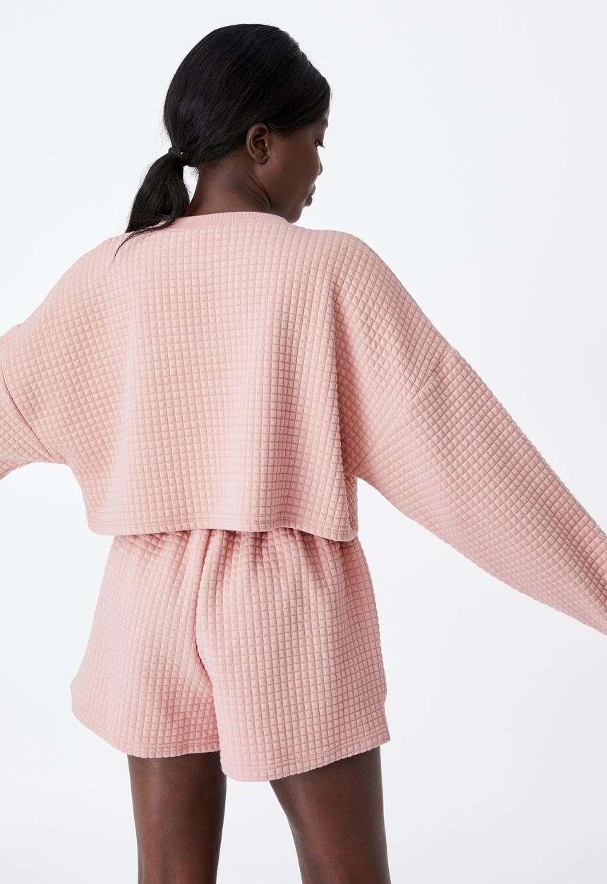 Factorie - Waffle cropped crew - pink 