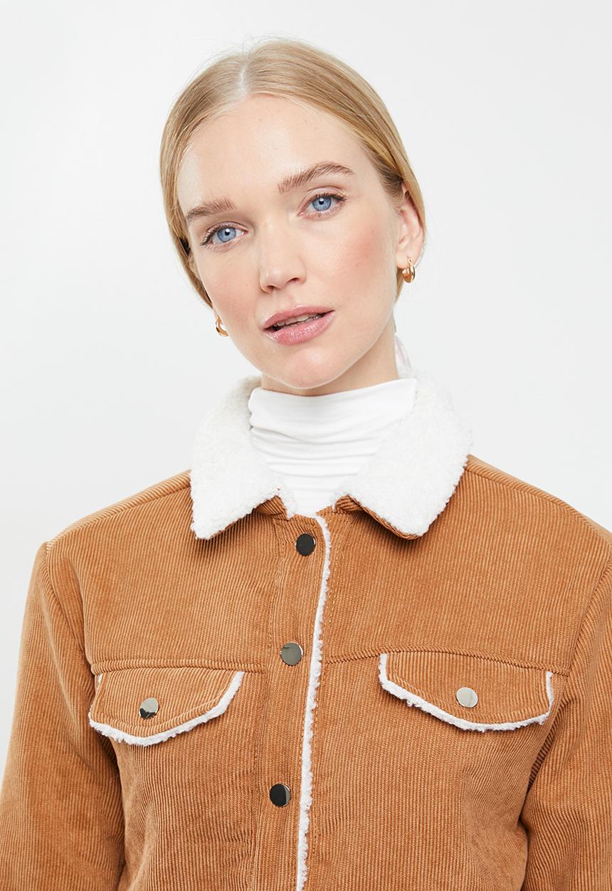 STYLE REPUBLIC - Corduroy faux fur jacket - tan