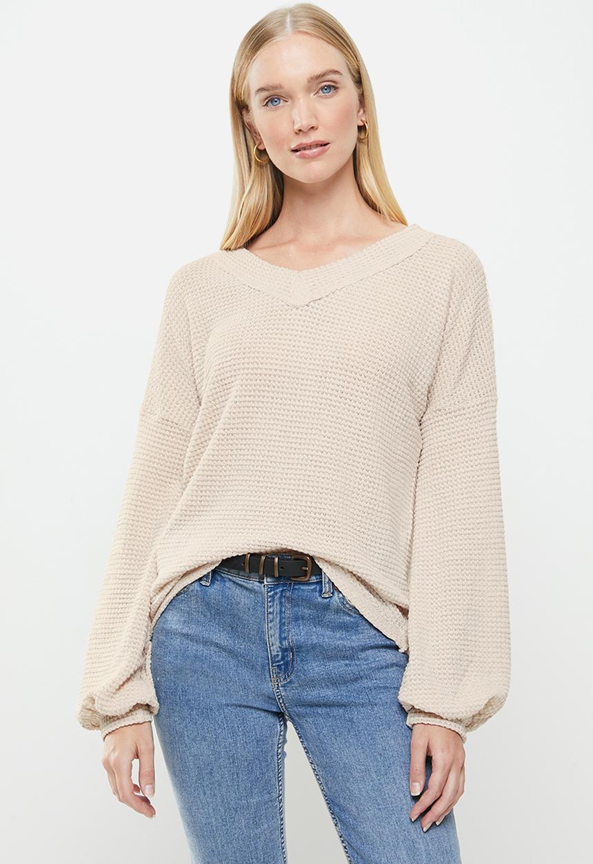 STYLE REPUBLIC - V-neck long sleeve top - ecru