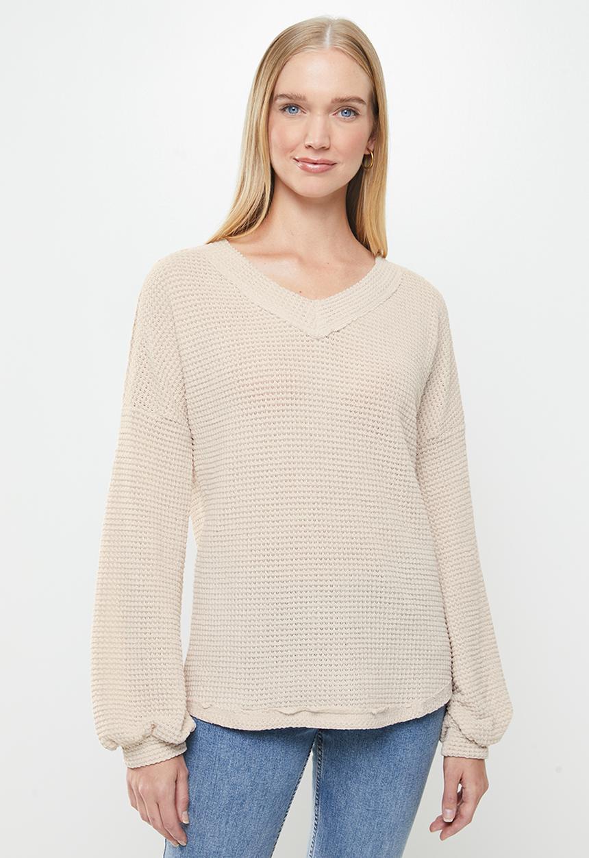 STYLE REPUBLIC - V-neck long sleeve top - ecru
