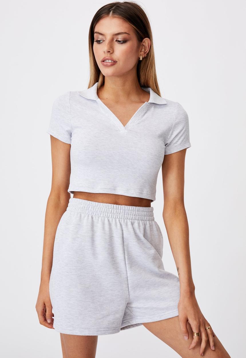 Factorie - Rib polo top - grey 