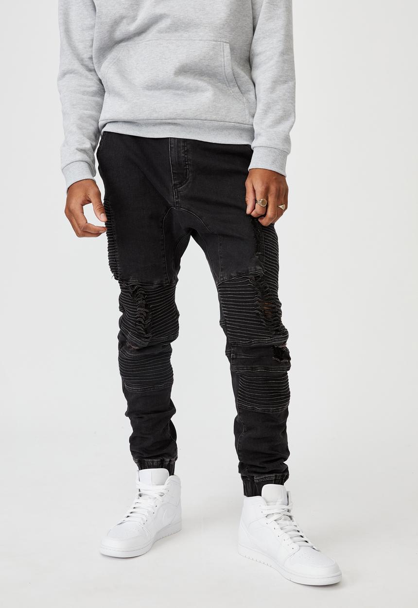Factorie - Moto denim cuffed jean - black