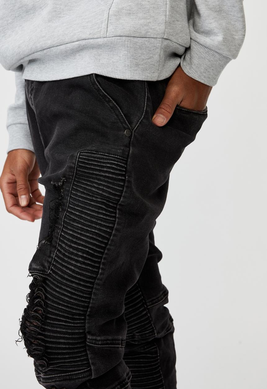 Factorie - Moto denim cuffed jean - black