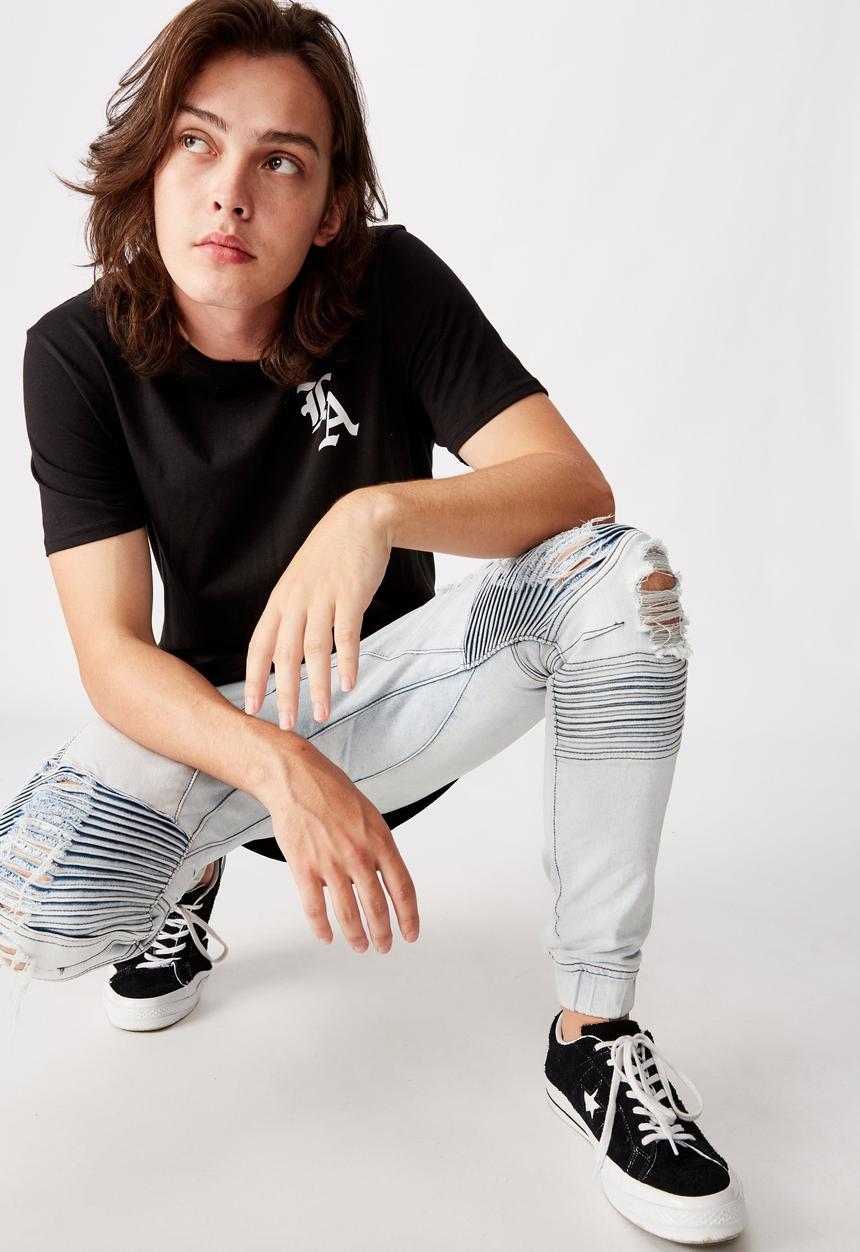 Factorie - Moto denim cuffed jeans - blue