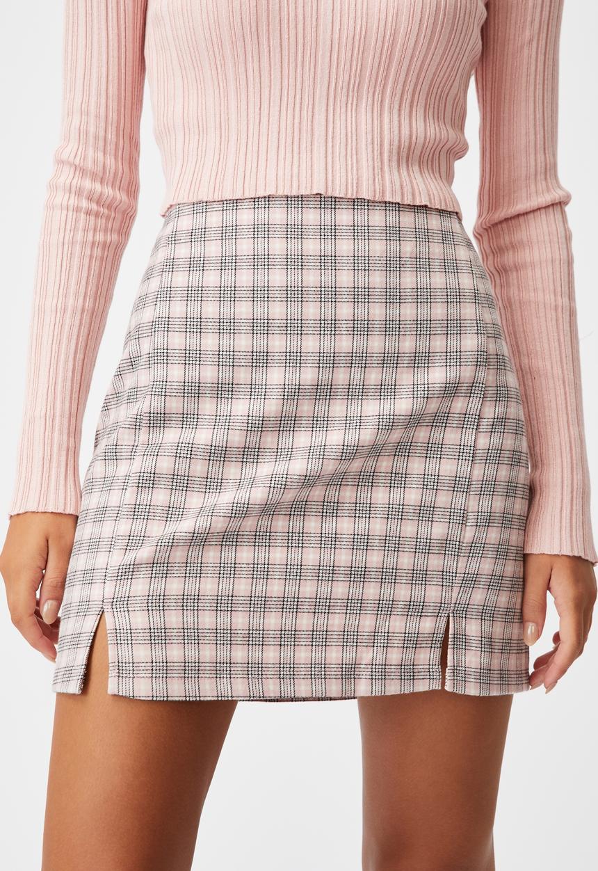 Factorie - Double split mini skirt - parker check silver pink