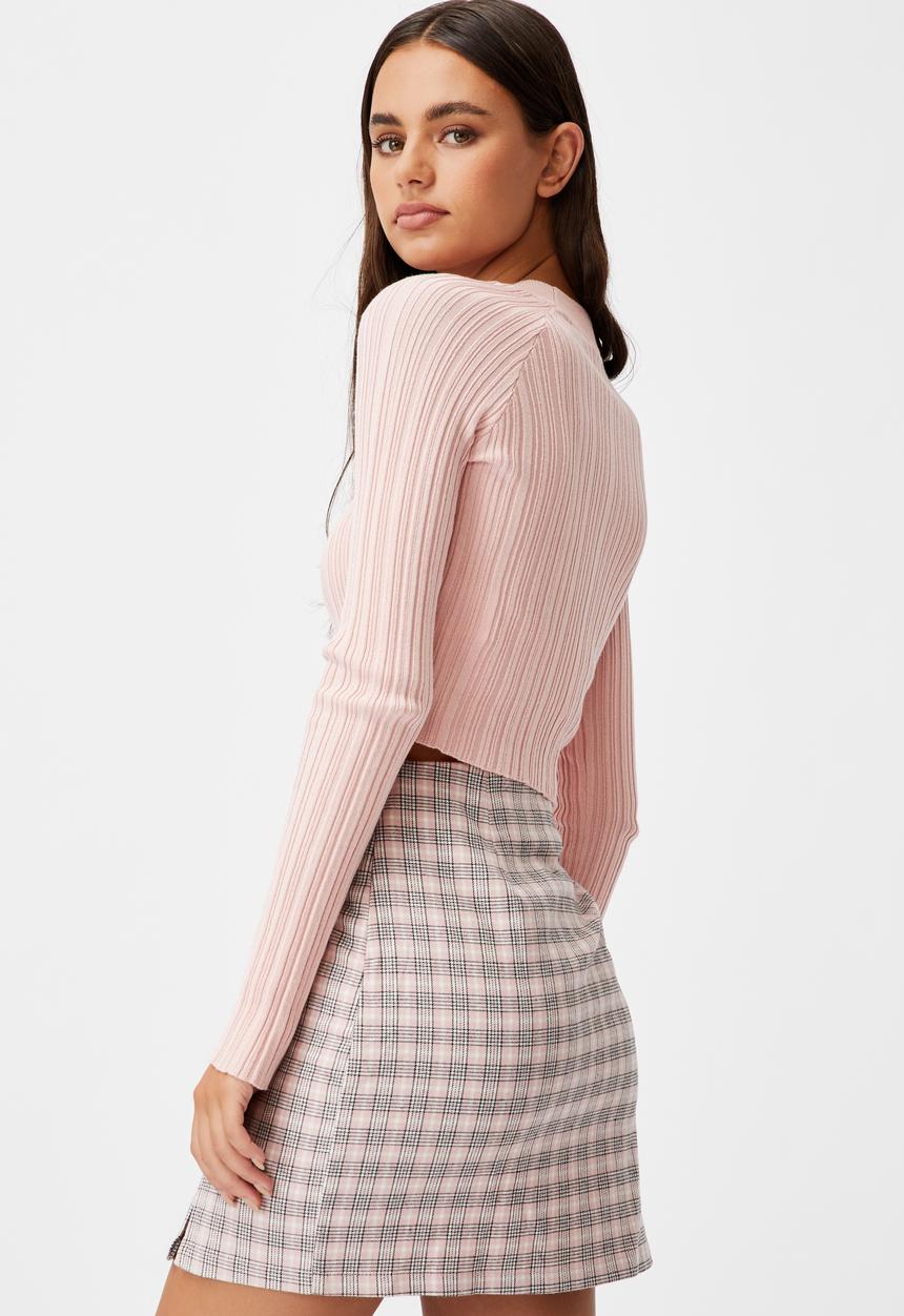 Factorie - Double split mini skirt - parker check silver pink