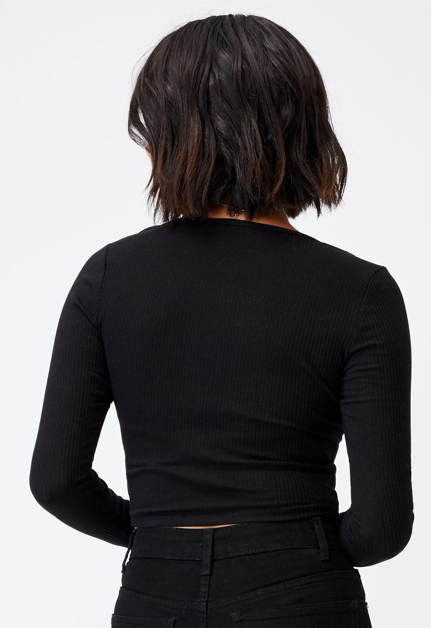 Cotton On - Annie sweetheart long sleeve top - black