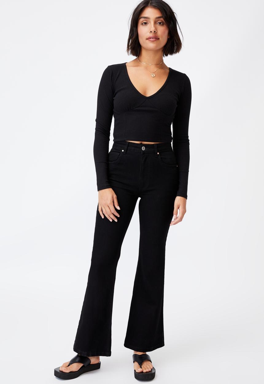Cotton On - Annie sweetheart long sleeve top - black