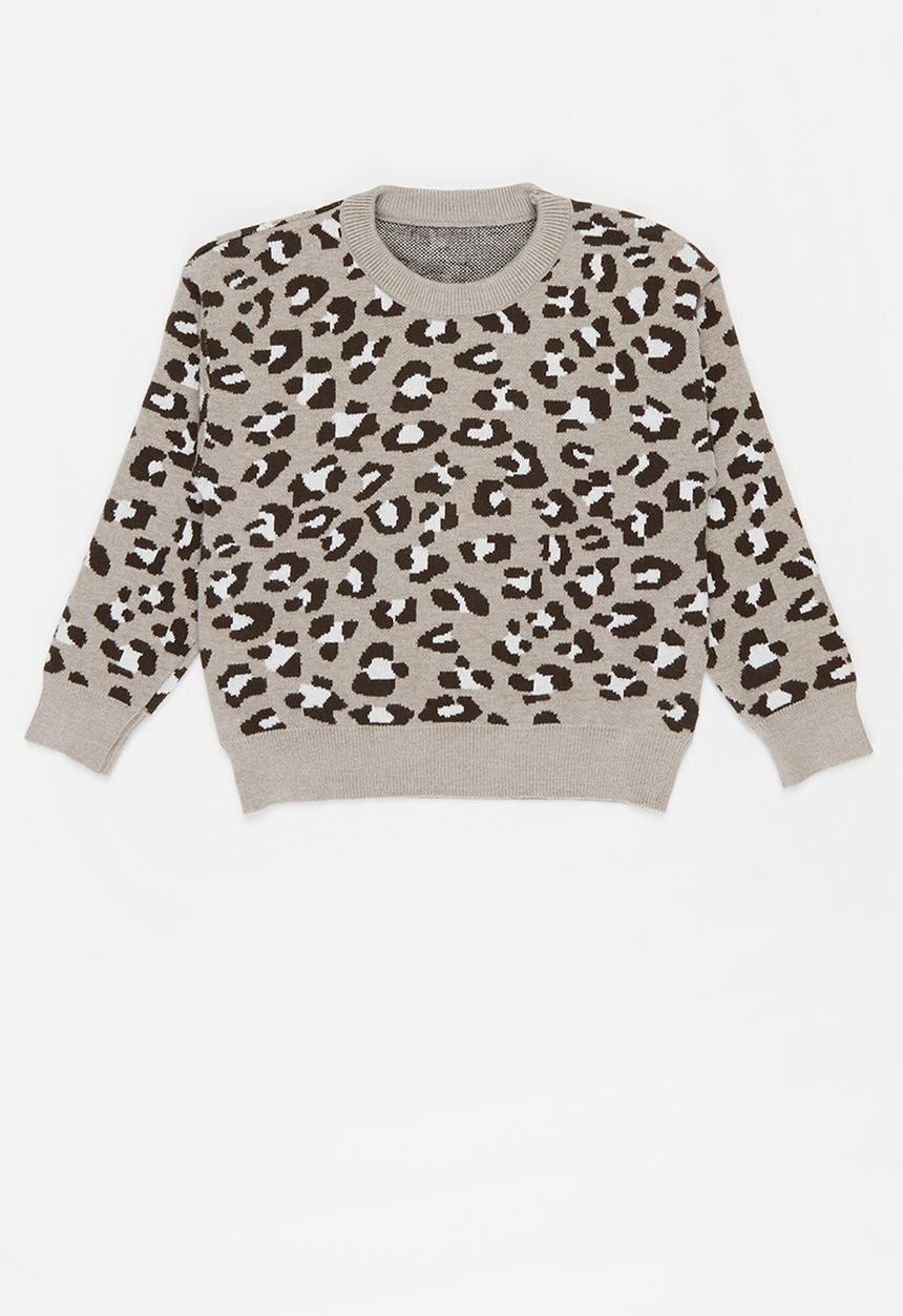 Pop Candy - Girls animal print jersey - grey
