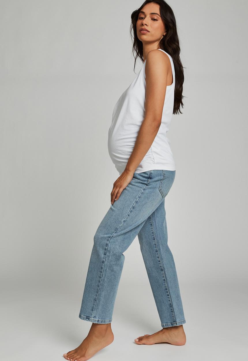 Cotton On - Maternity straight stretch jean over belly - aireys blue