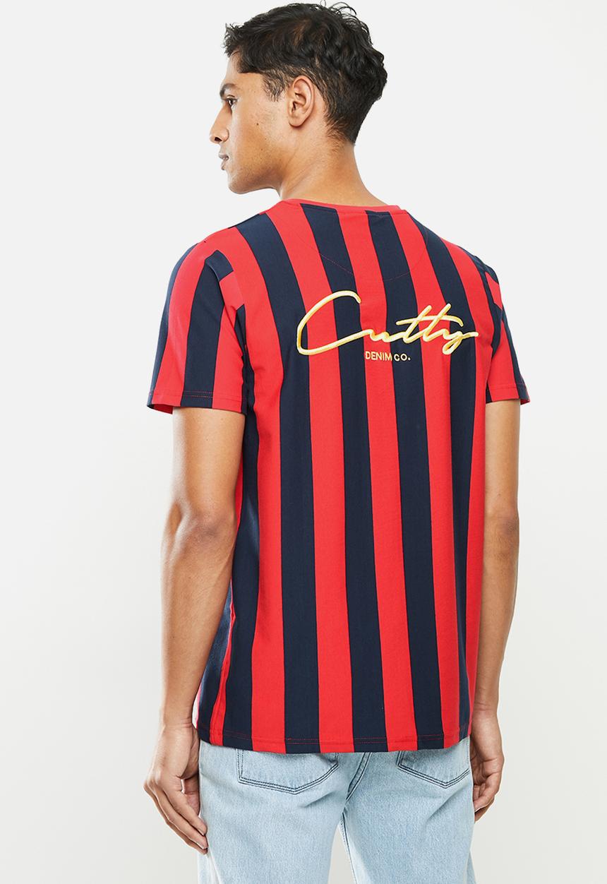 Cutty - T-shirt striped - navy & red 