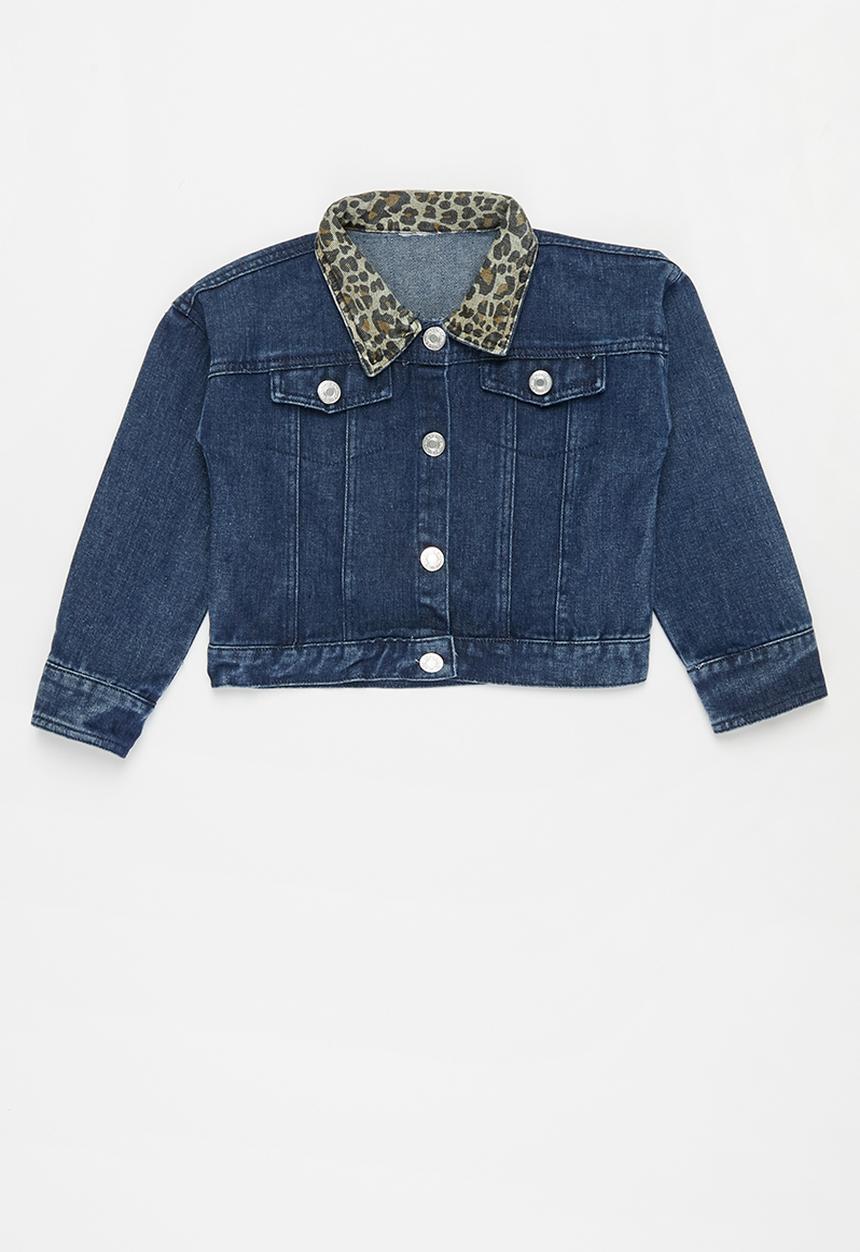 Pop Candy - Girls animal collar denim jacket - blue