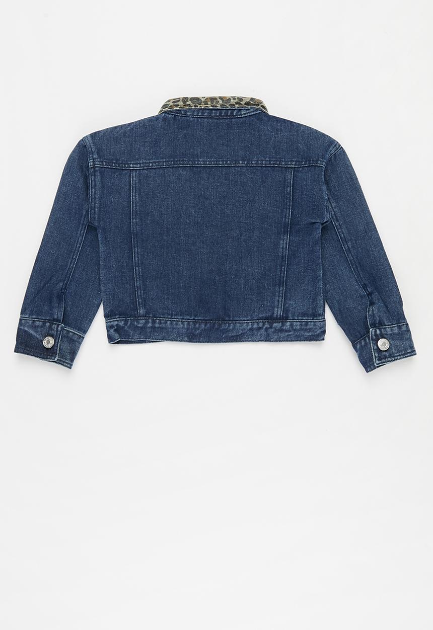 Pop Candy - Girls animal collar denim jacket - blue
