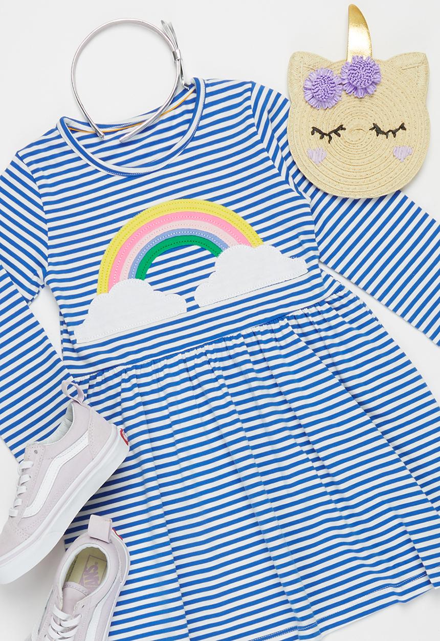 Pop Candy - Girls stripe rainbow dress - blue