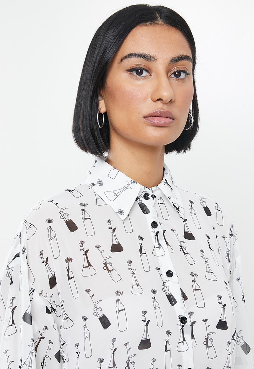 Me&B - Vase print essential shirt - white