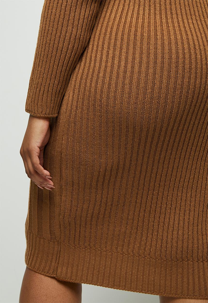 edit Plus - Ribbed tunic dress - brown 