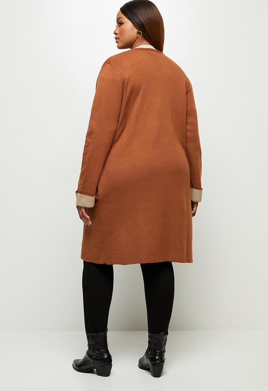 edit Plus - Two tone knitwear cardi - brown 