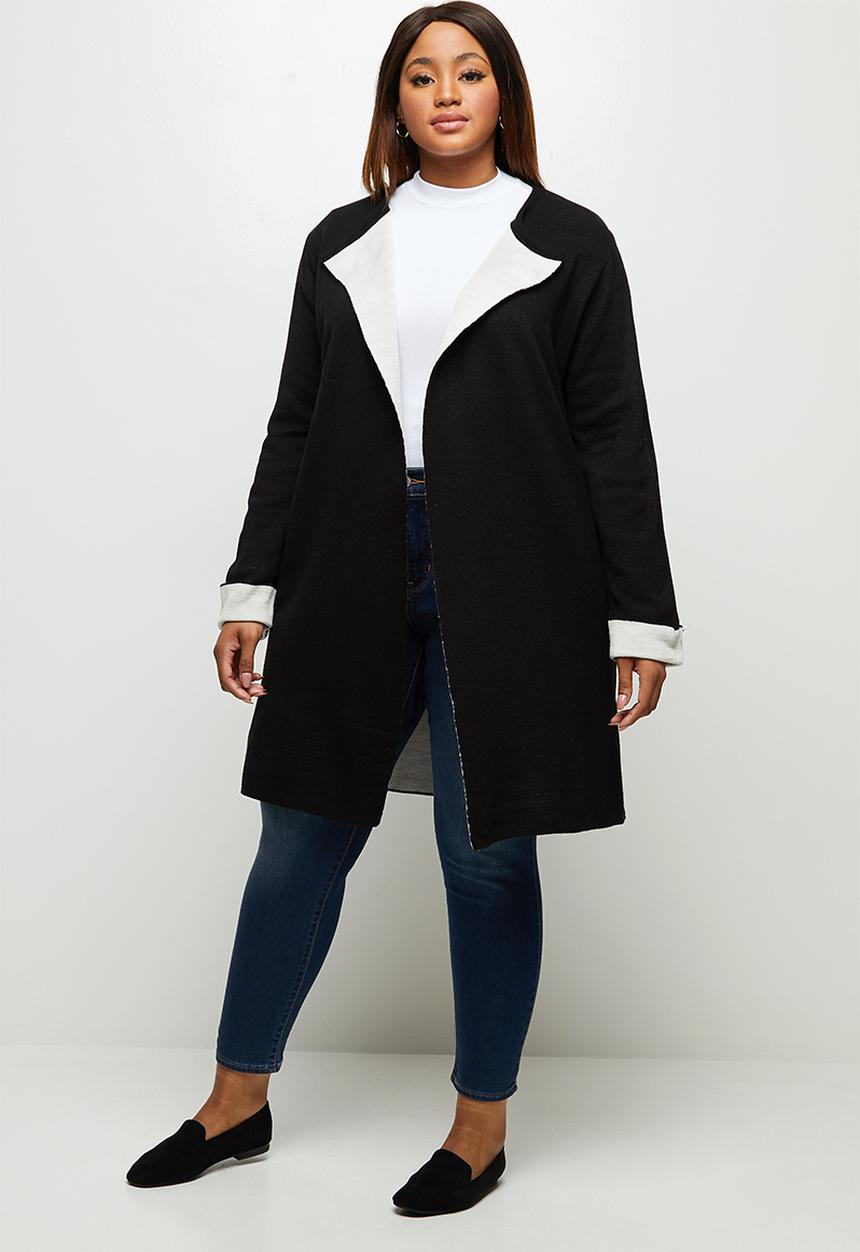 edit Plus - Two tone knitwear cardi - black