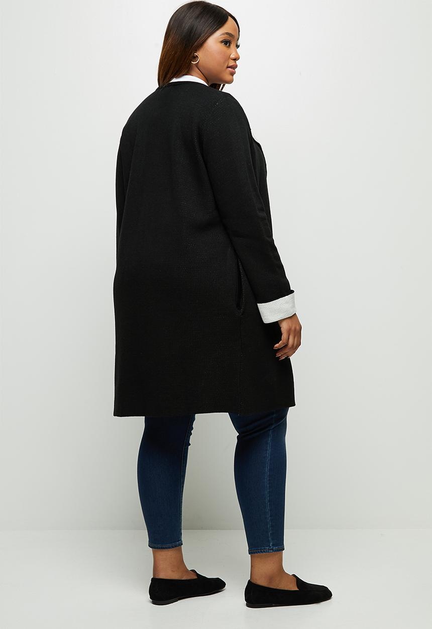 edit Plus - Two tone knitwear cardi - black