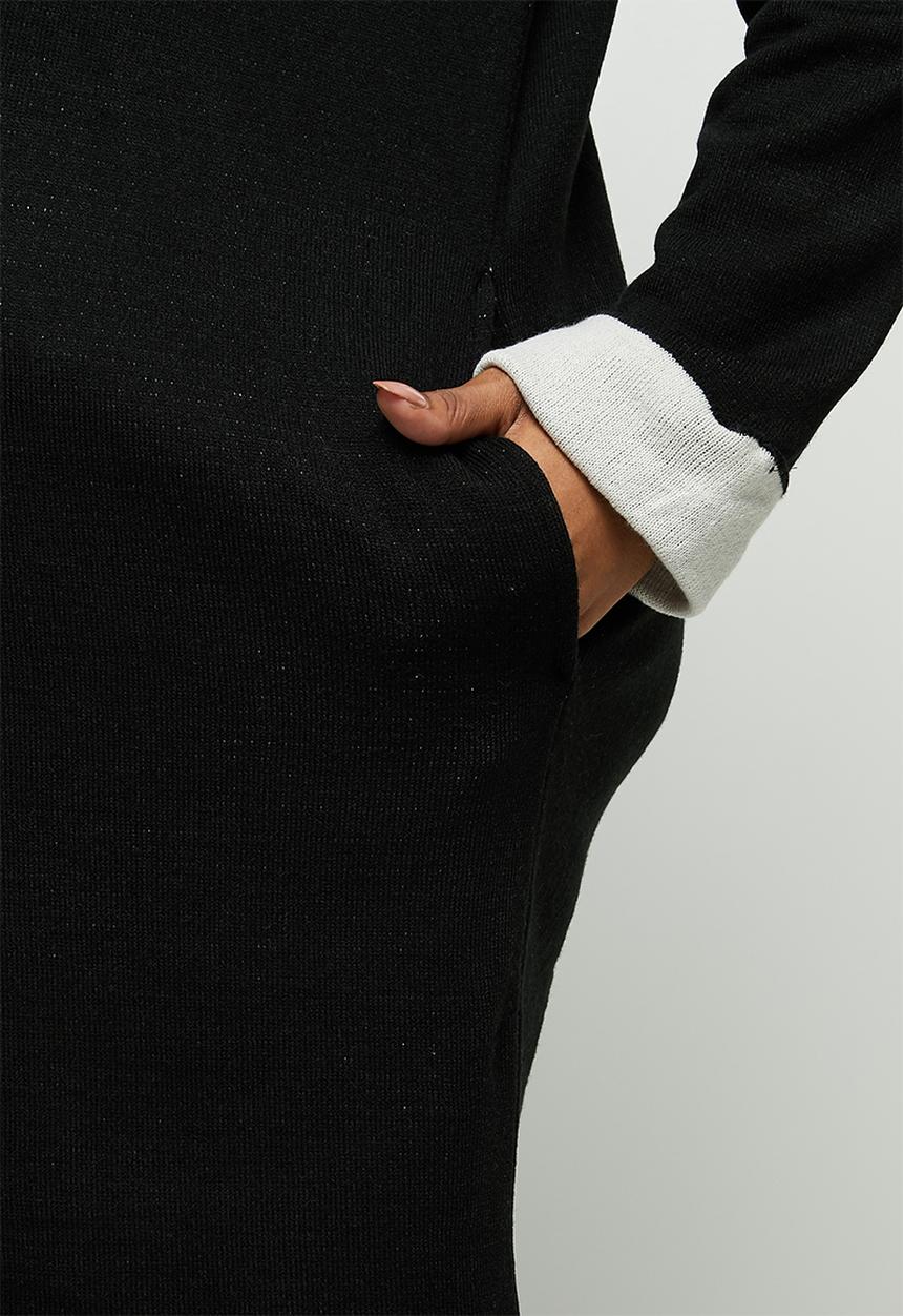 edit Plus - Two tone knitwear cardi - black