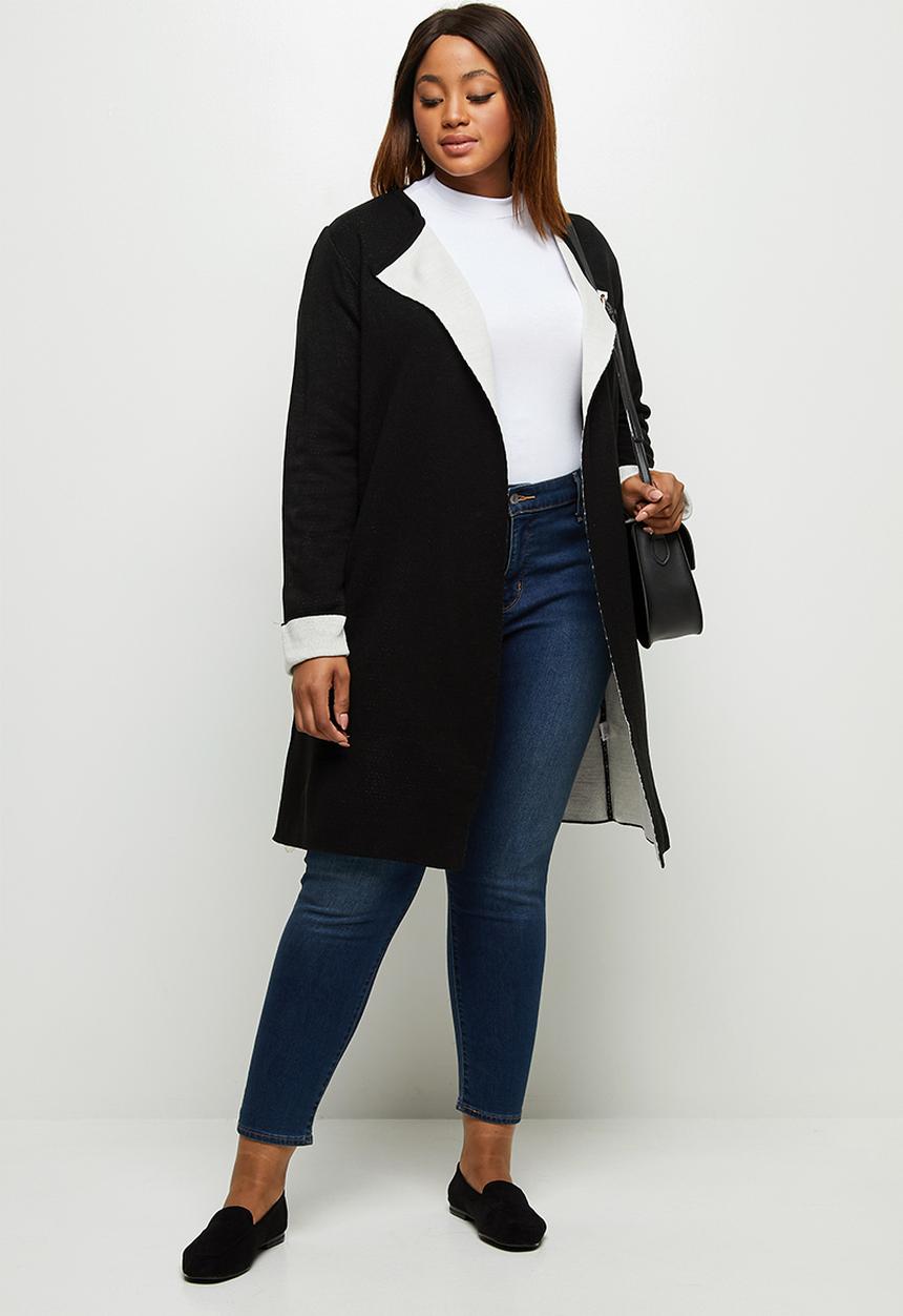 edit Plus - Two tone knitwear cardi - black
