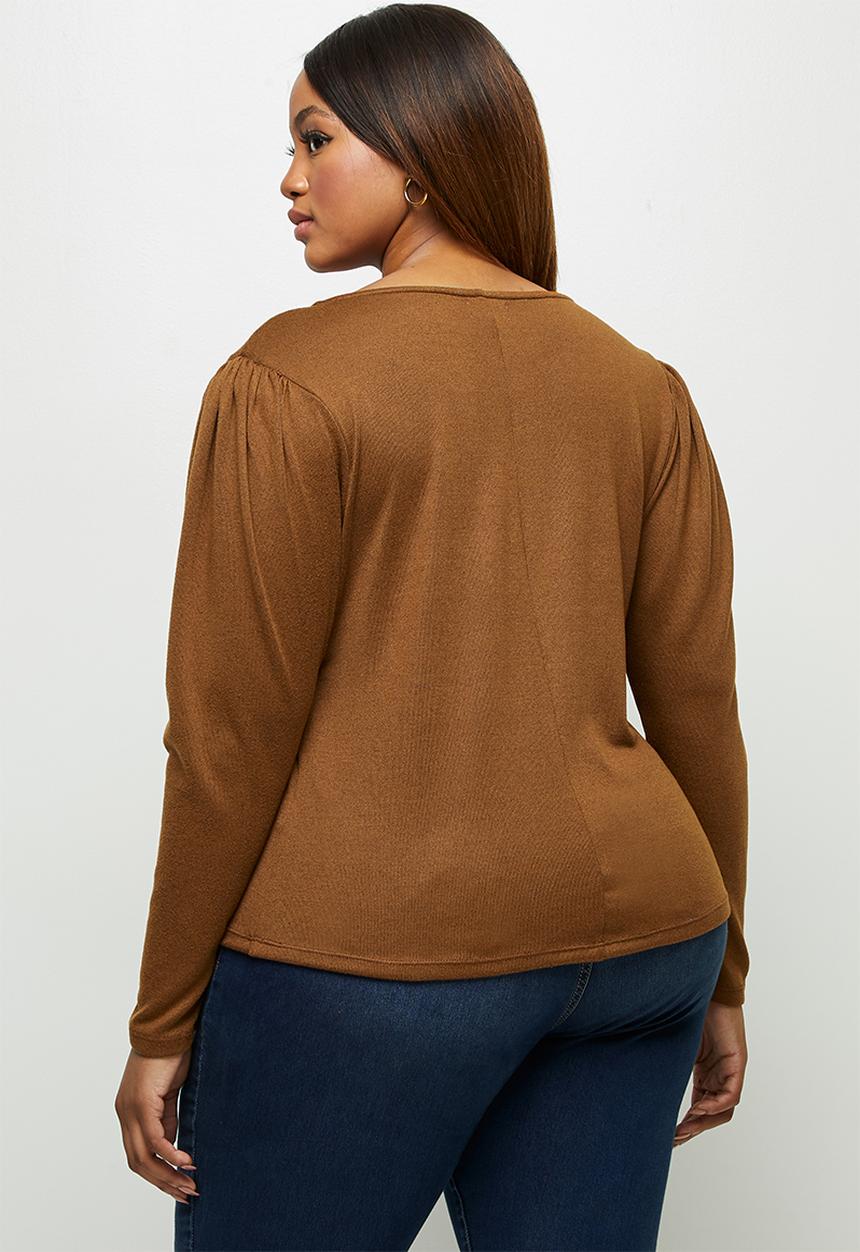 edit Plus - Round neck mutton sleeve tee - rust