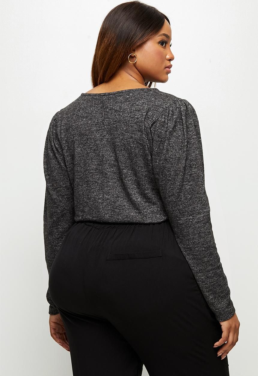 edit Plus - Round neck mutton sleeve tee - black & grey 