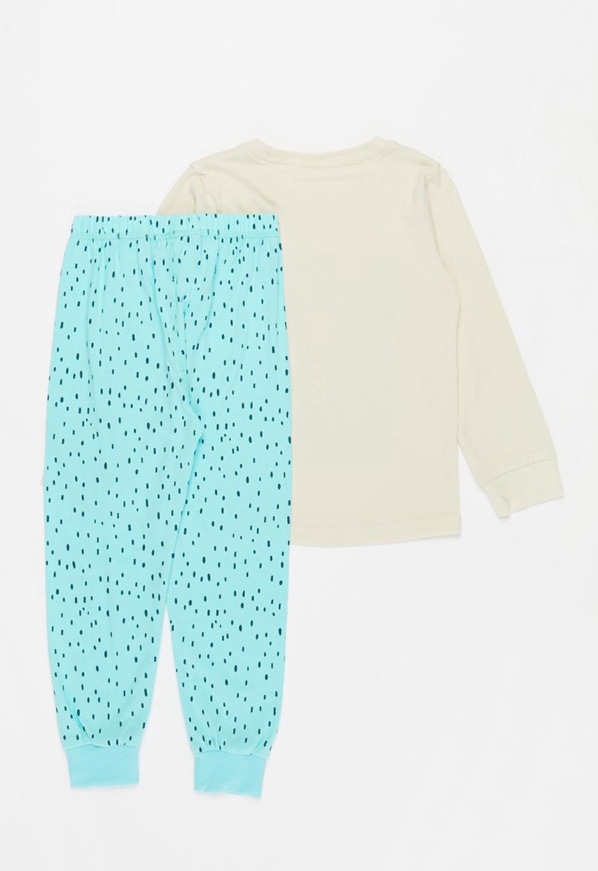 Pop Candy - Girls printed pj set - blue & beige 