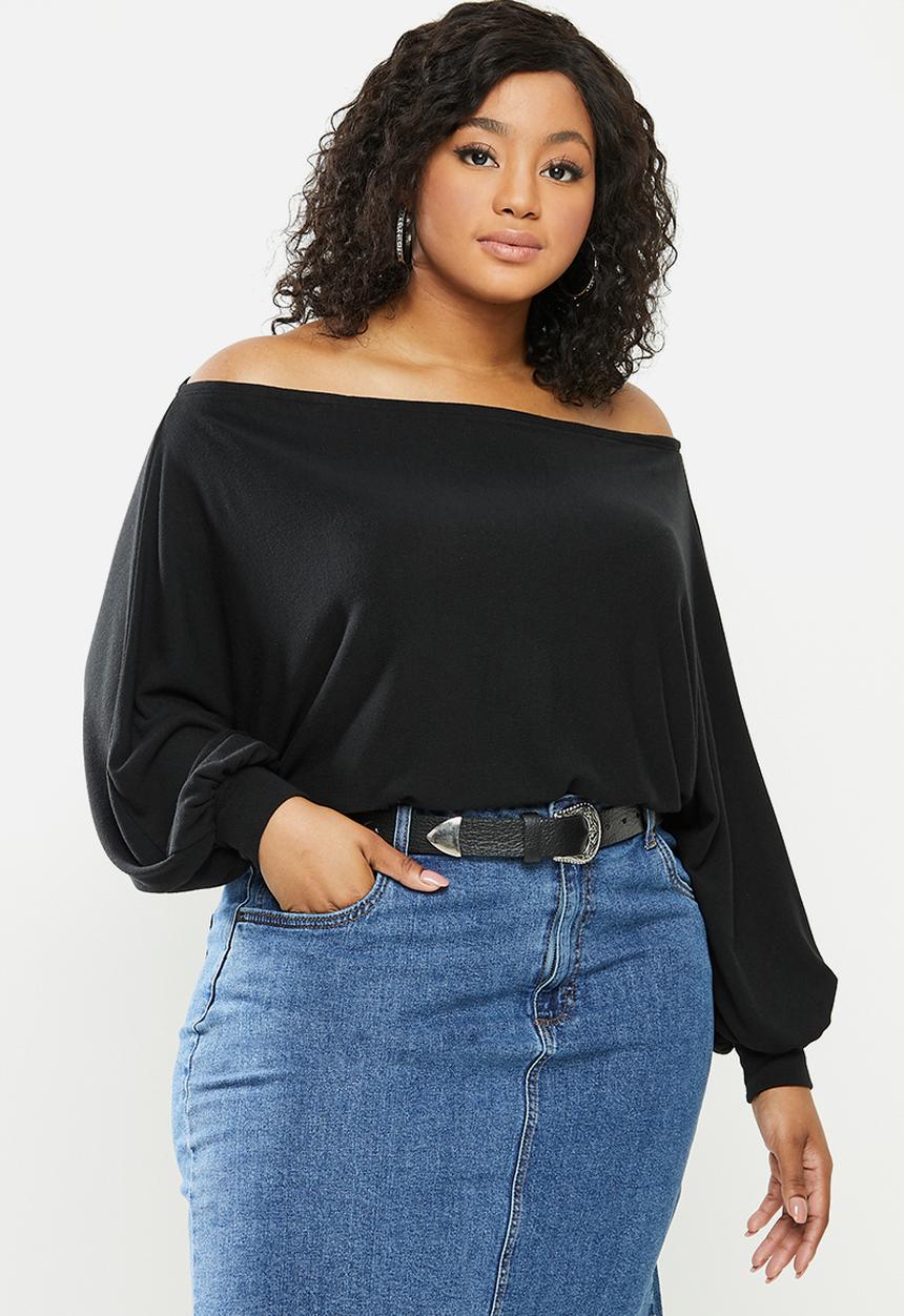 Blake - Slashoff shoulder soft touch top - black