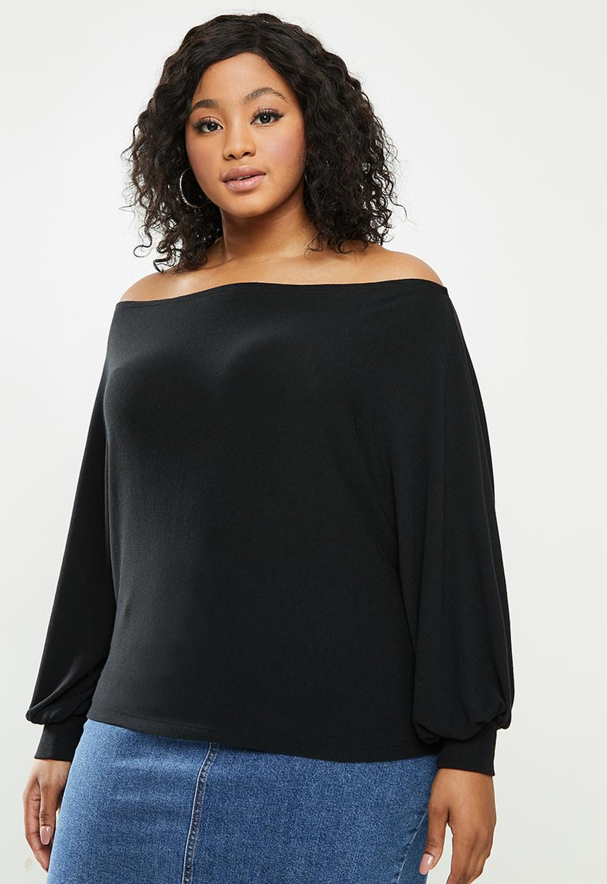 Blake - Slashoff shoulder soft touch top - black