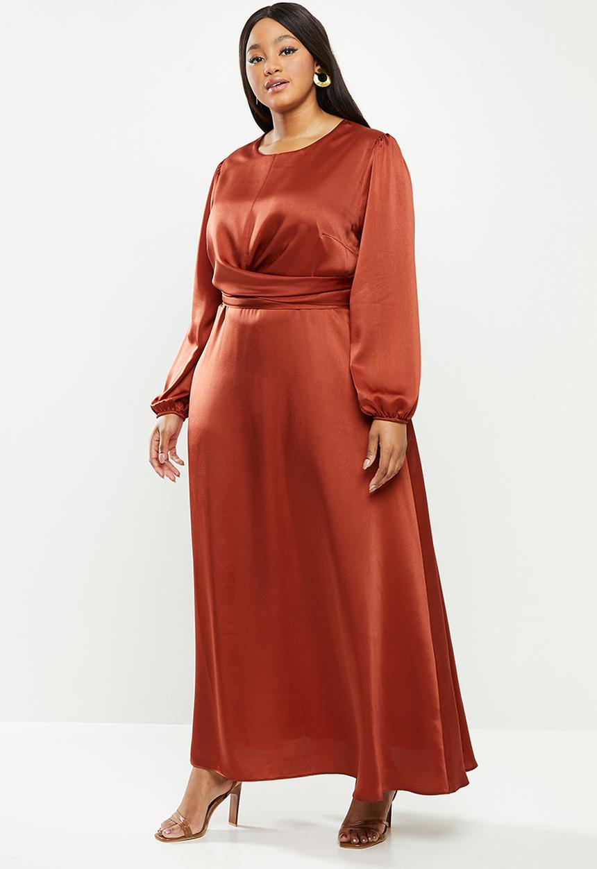 MILLA - Satin wrap front maxi dress with headscarf - red 