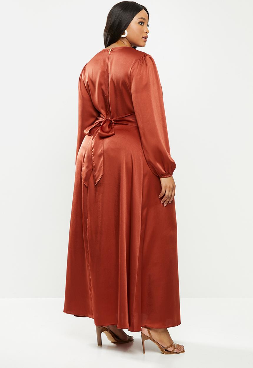 MILLA - Satin wrap front maxi dress with headscarf - red 