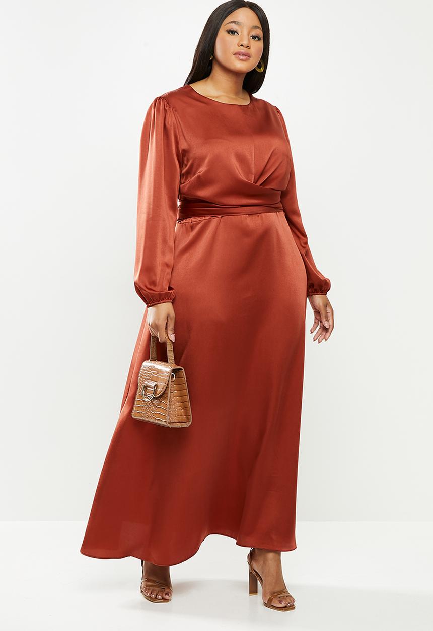 MILLA - Satin wrap front maxi dress with headscarf - red 