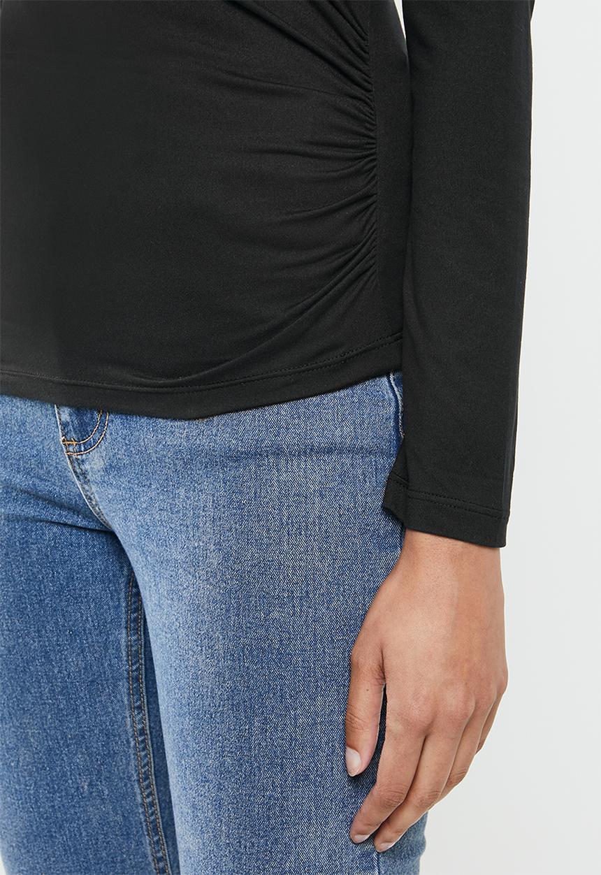MILLA - Brushed knit turtleneck top with drape - black