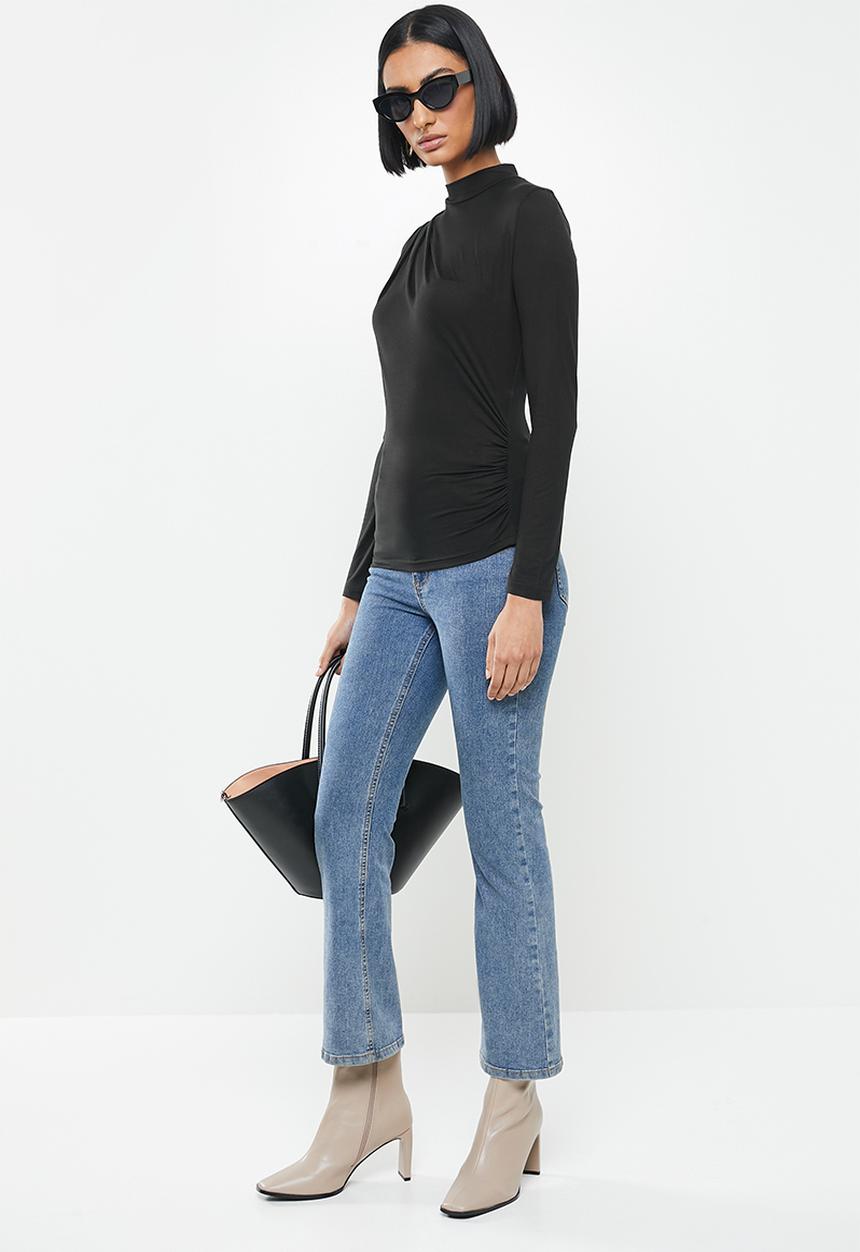 MILLA - Brushed knit turtleneck top with drape - black