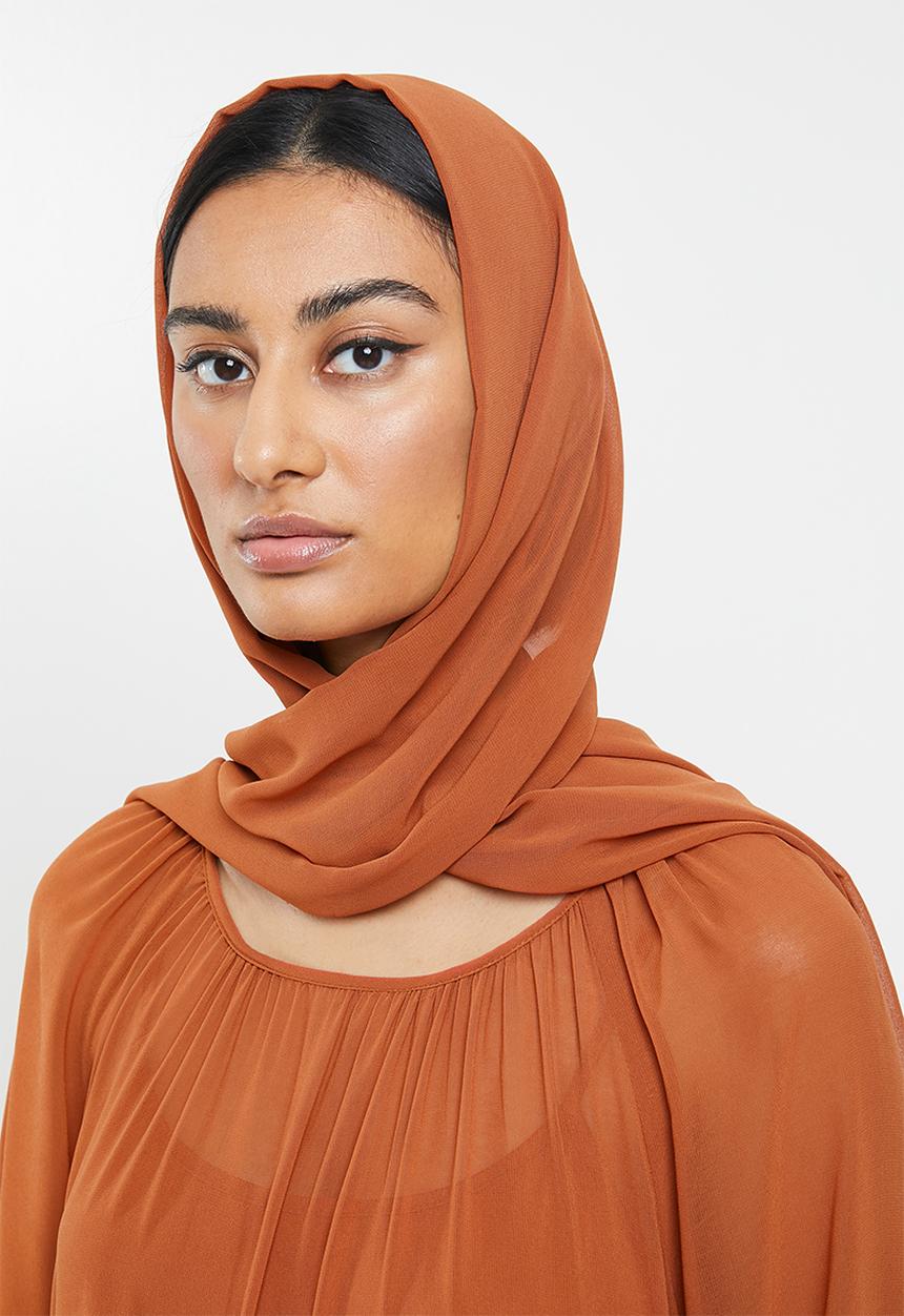 MILLA - Chiffon tiered dress maxi & head scarf - rust