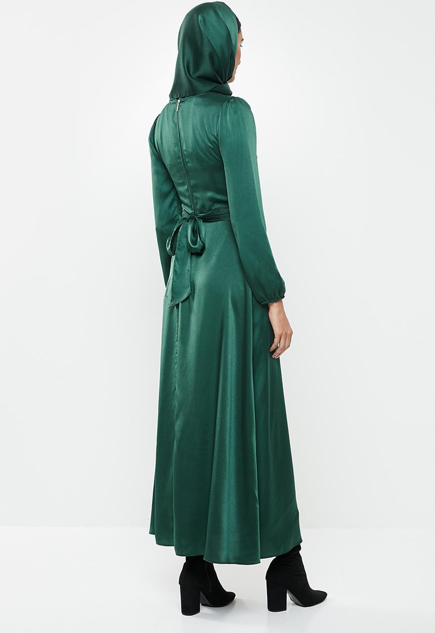 MILLA - Satin wrap front maxi dress & headscarf - green 