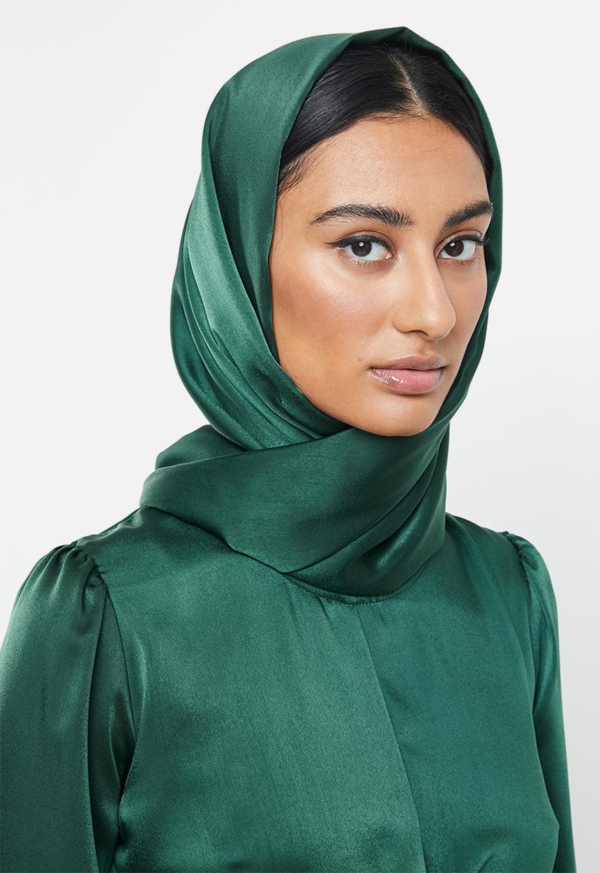 MILLA - Satin wrap front maxi dress & headscarf - green 