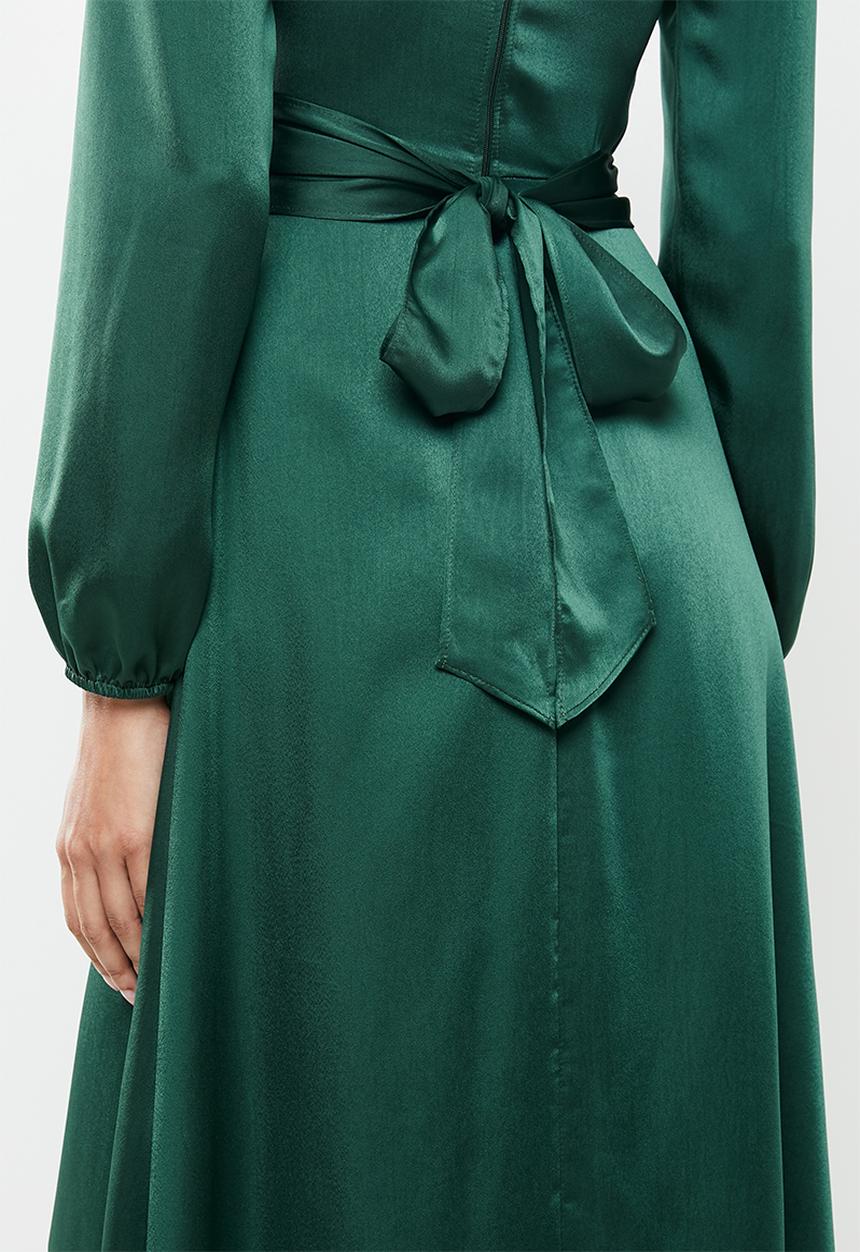 MILLA - Satin wrap front maxi dress & headscarf - green 