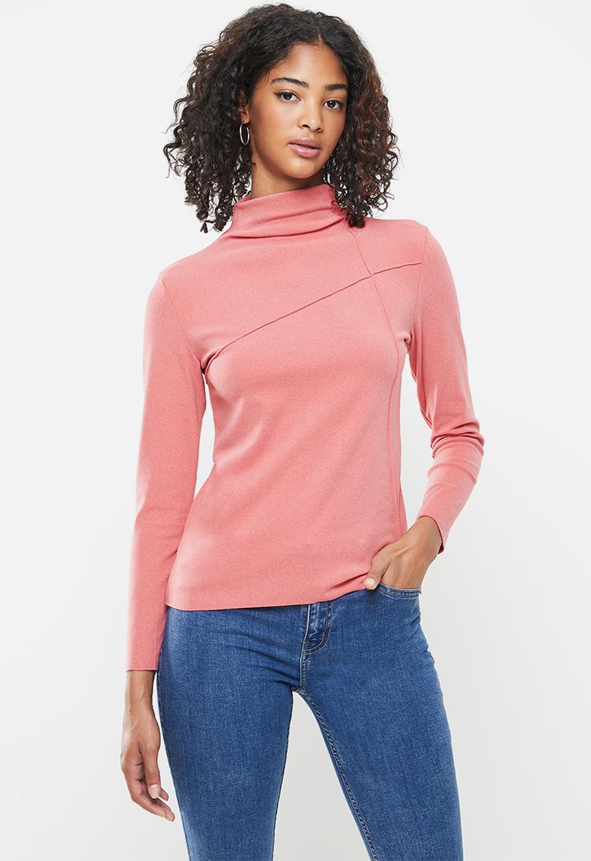 STYLE REPUBLIC - Mock neck long sleeve knit top - pink