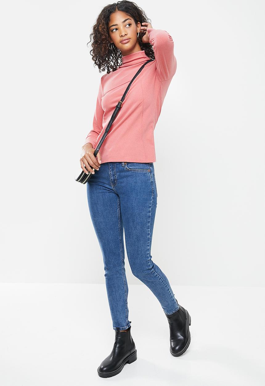 STYLE REPUBLIC - Mock neck long sleeve knit top - pink