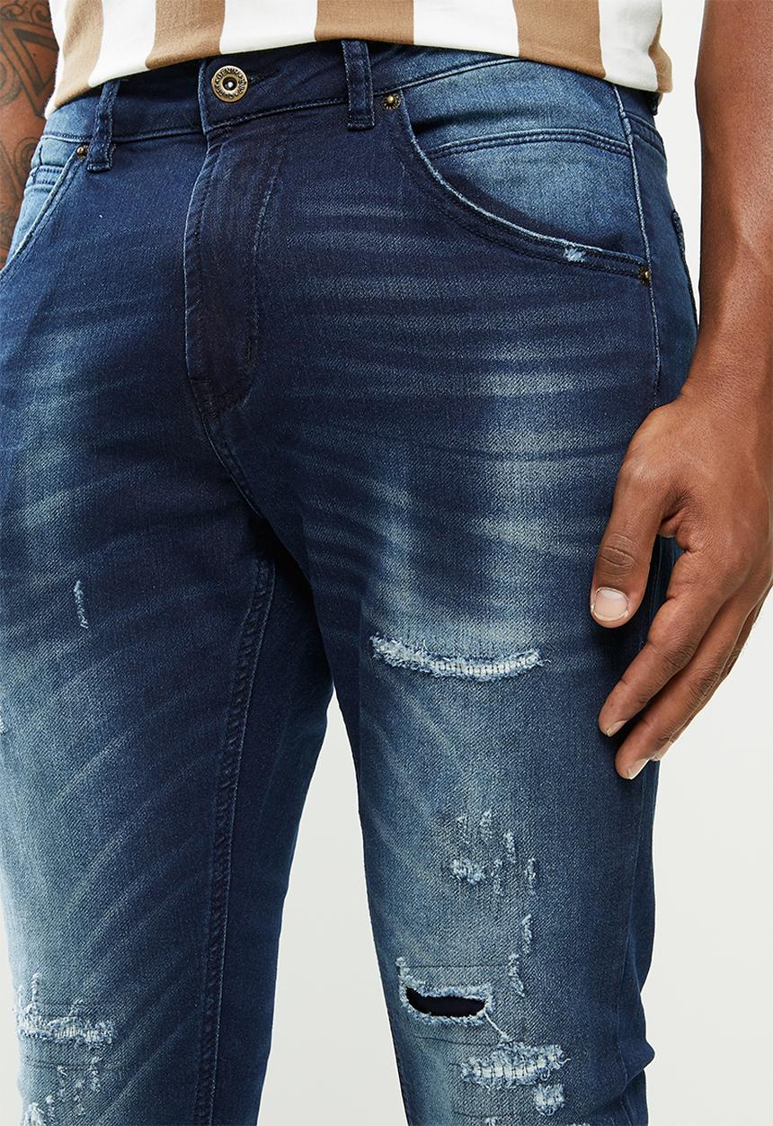 Cutty - Denim jean rip and repair knit - blue