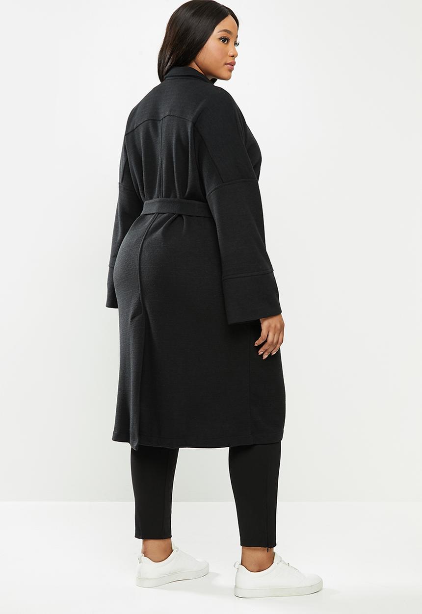 Me&B - Plus knit melton lounge coat - black