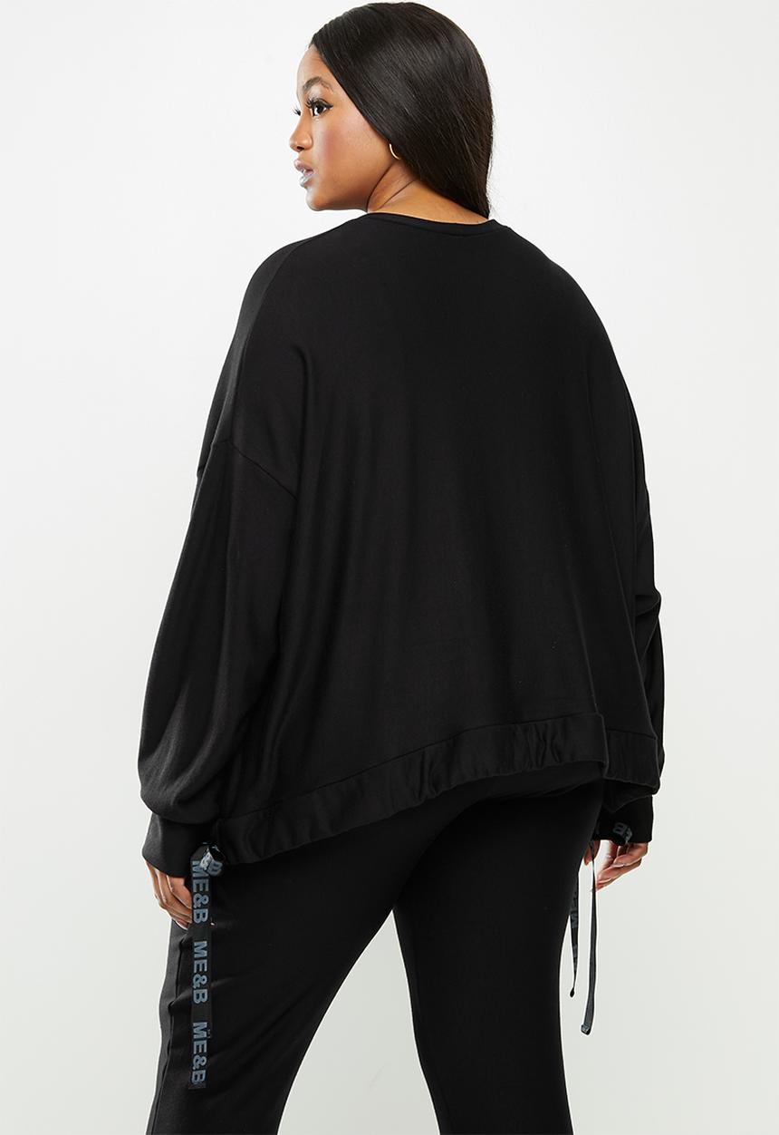 Me&B - Plus drawstring fleece sweat - black
