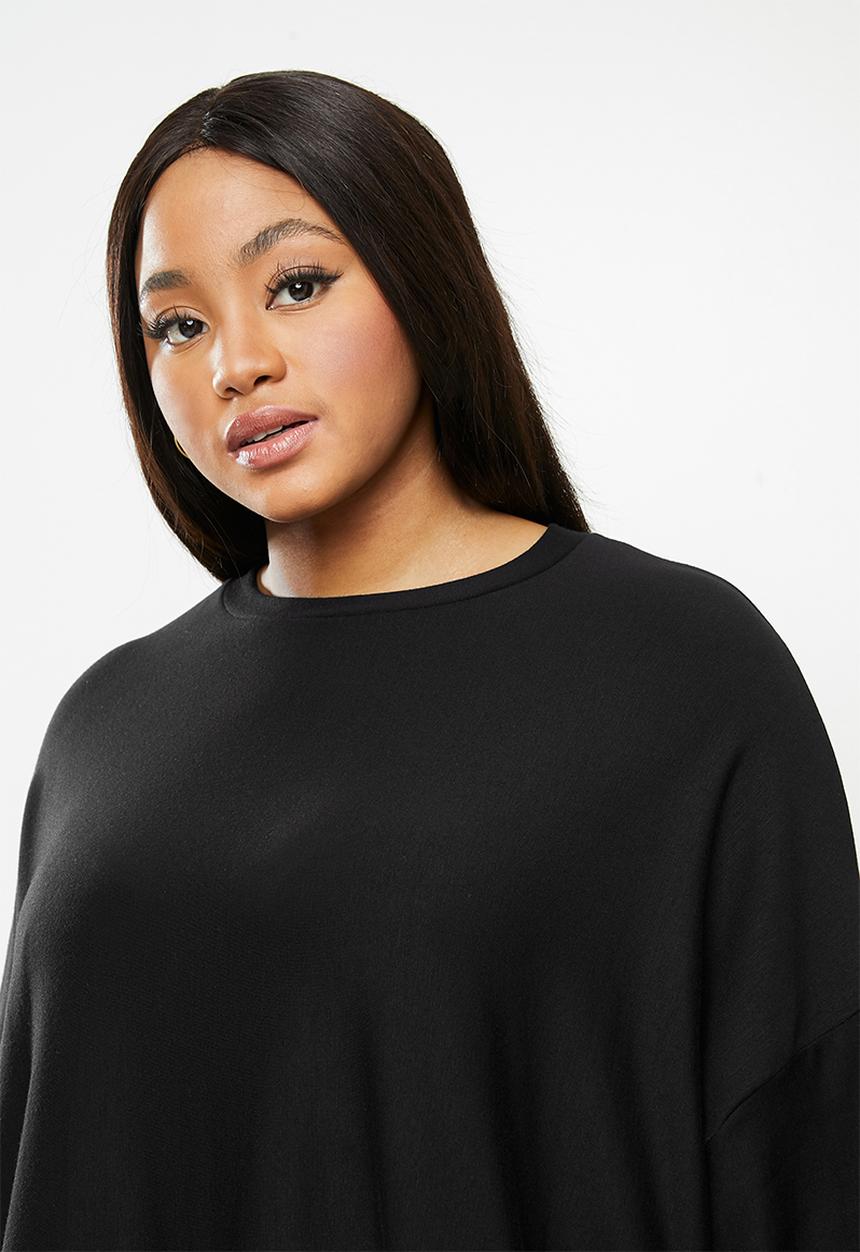Me&B - Plus drawstring fleece sweat - black
